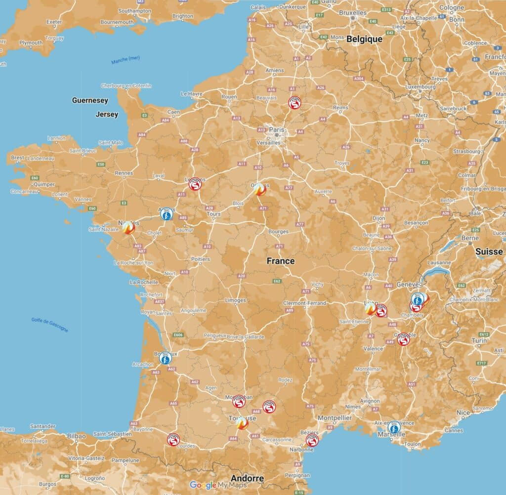 Carte des formations de formateurs SST, incendie et gestes et postures proposées par Protect'up